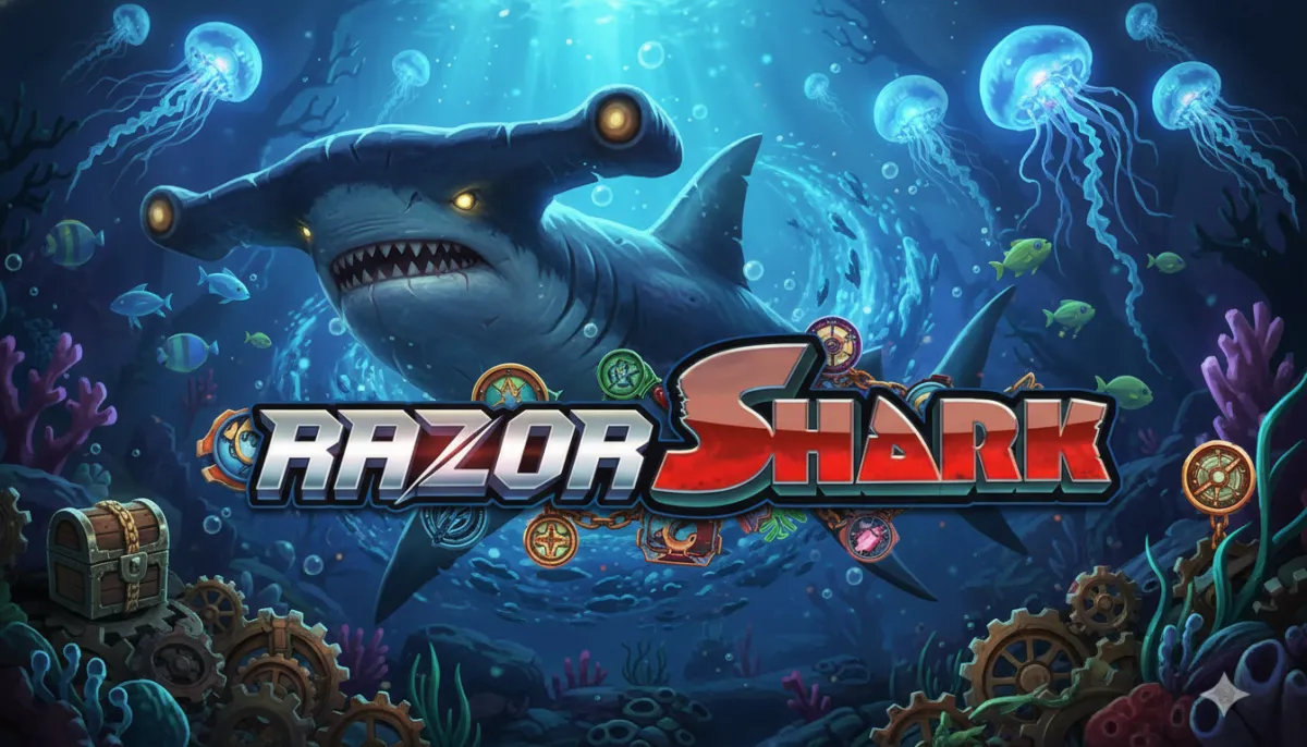 уникализируй данную картинку глобально, но только оставь надпись Razor Shark